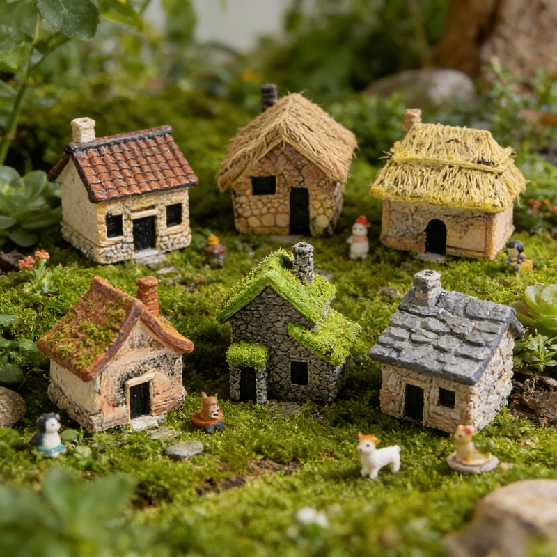 Bonsai Garden Miniature - 5pcs Resin Miniature Hand-Made House Set