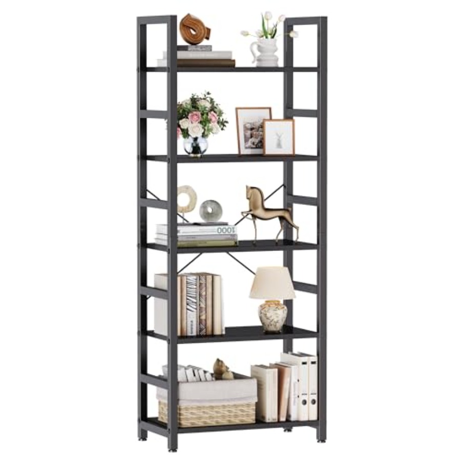Display Stand Wood - 5-Tier Bookshelf, Modern Tall Bookcase, Open