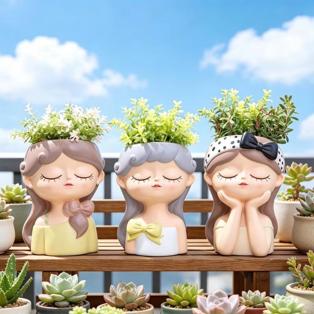 Bonsai Garden And Cafe - Gardening Supplies Resin Girl Face Planter