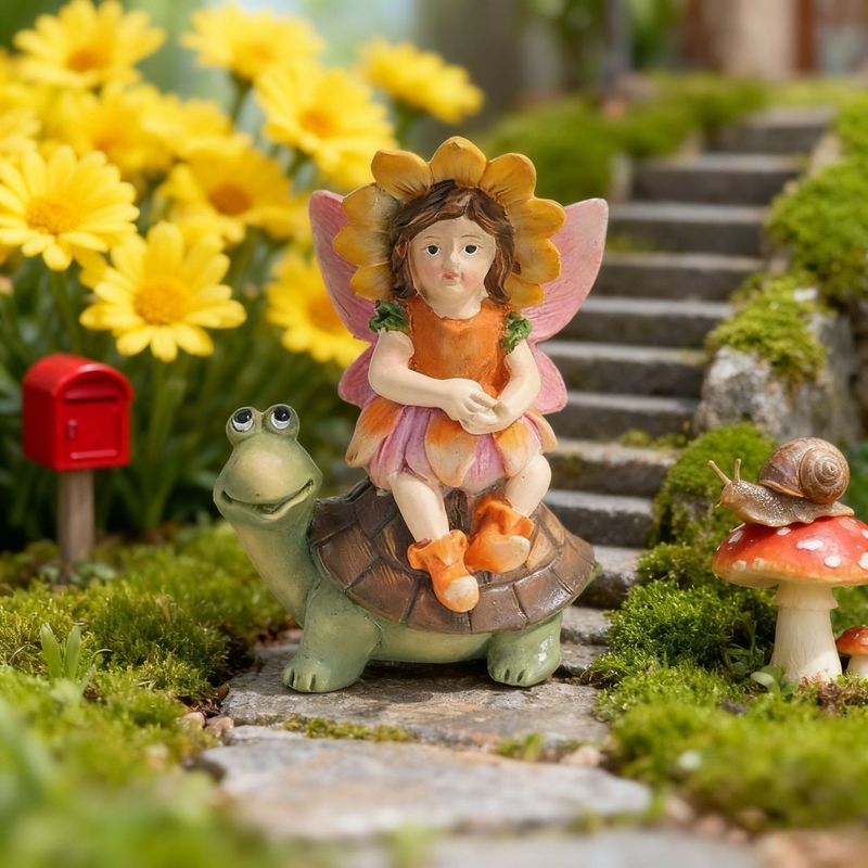 Bonsai Garden Entrance - New Fairy Girl Riding Turtle Resin