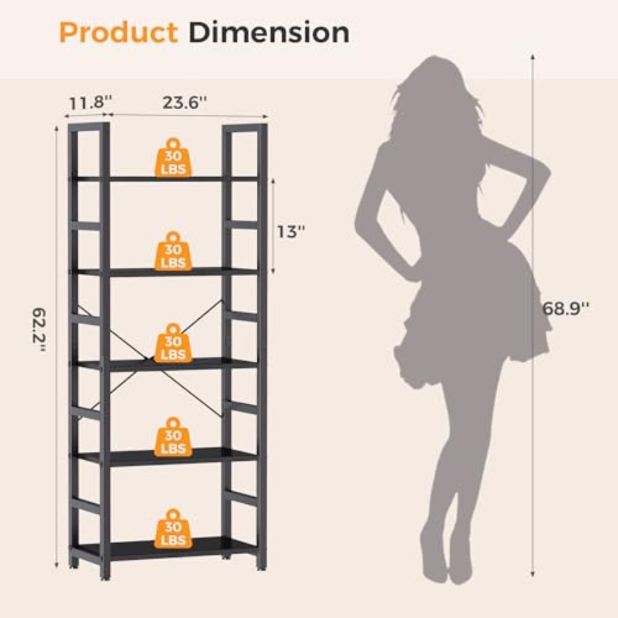 5-Tier Bookshelf, Modern Tall  - đánh giá và giá Display Stand Wood